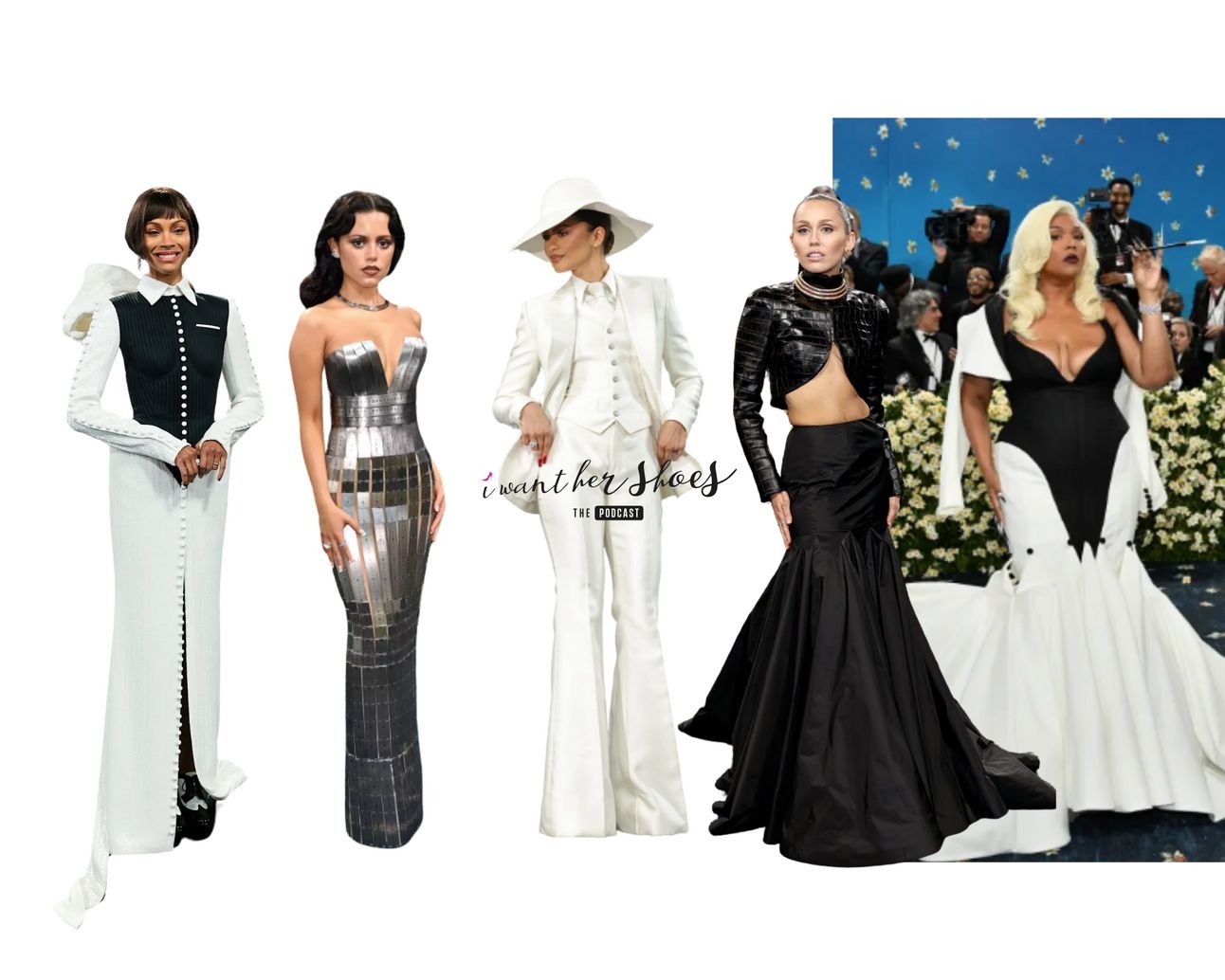 The Vol. 2 newsletter cover: ivory suiting, a metallic column dress and black evening gowns